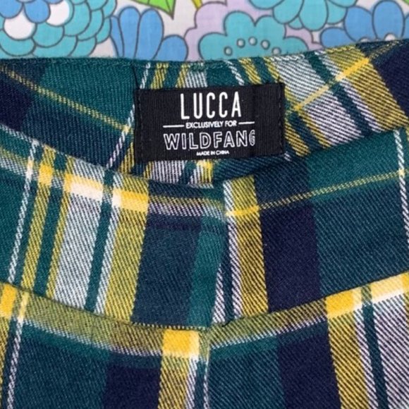 Lucca X Wildfang Green and Yellow Plaid Wide Leg Trousers Size:M - Picture 7 of 12